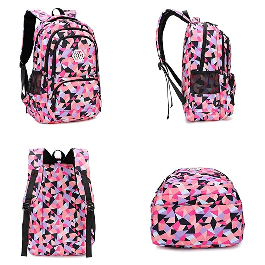 3 Pcs Geometric Print For Girls Boys School Backpacks