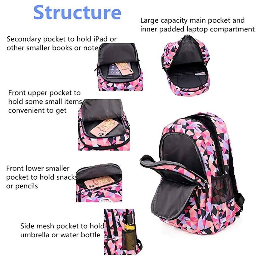 3 Pcs Geometric Print For Girls Boys School Backpacks