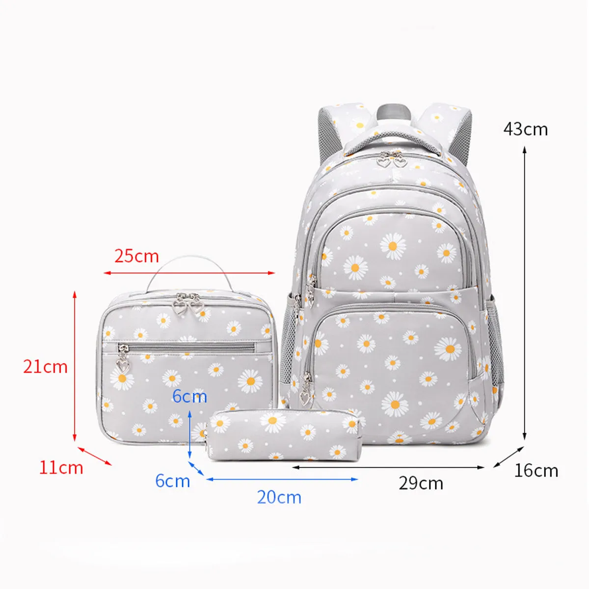 3Pcs Daisy Prints Backpack Sets Kids Bookbag for Teens
