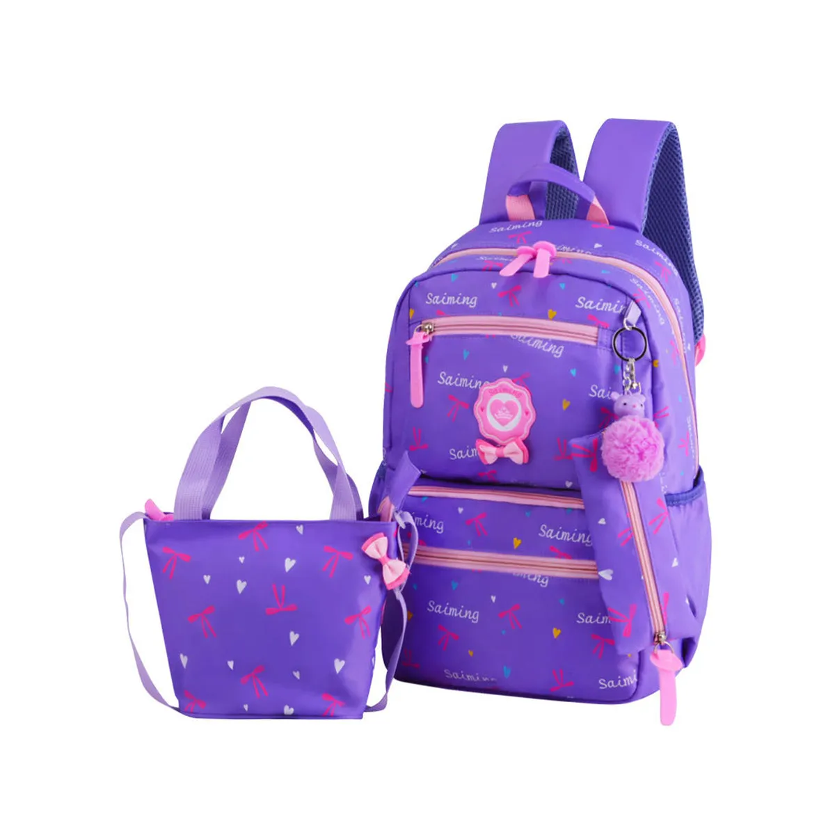 3Pcs Heart Printing Backpack Sets With Bowknot