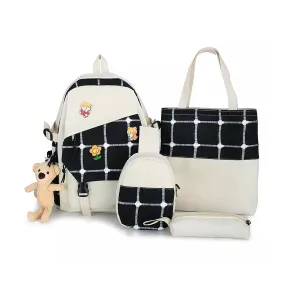 4 Piece Leather Backpack With School Bag