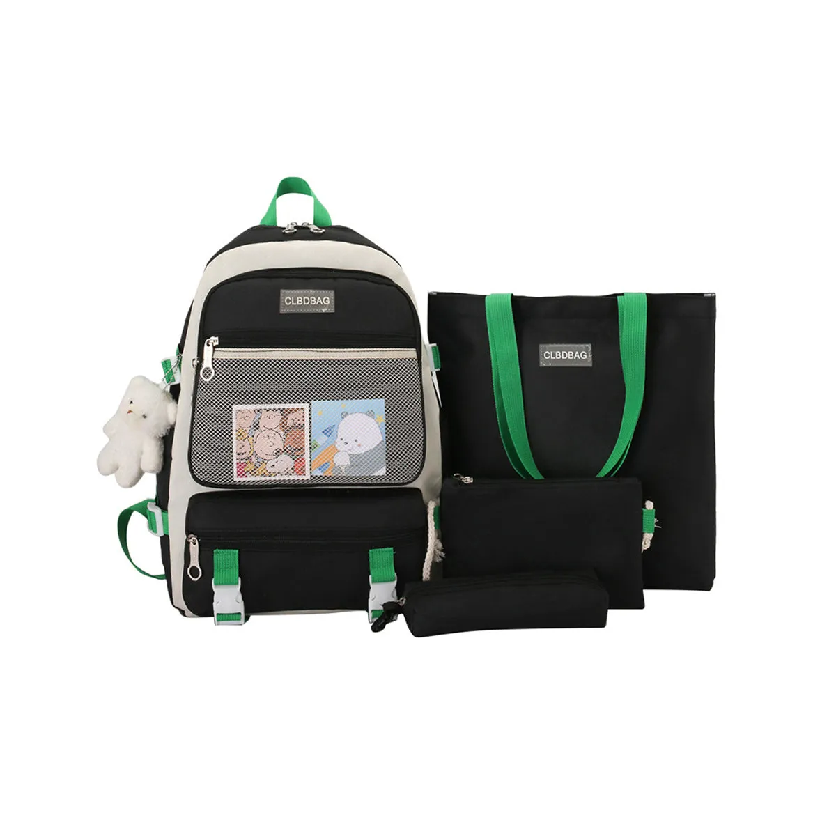 4Pcs Large Capacity Backpack Student Schoolbag