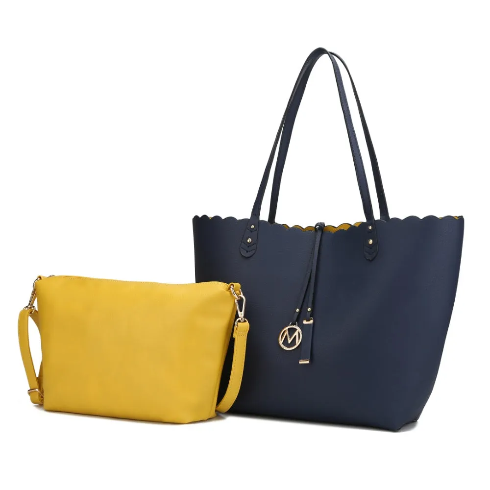 Amahia Vegan Leather Womens Reversible Shopper Tote Bag with Crossbody Pouch by Mia K