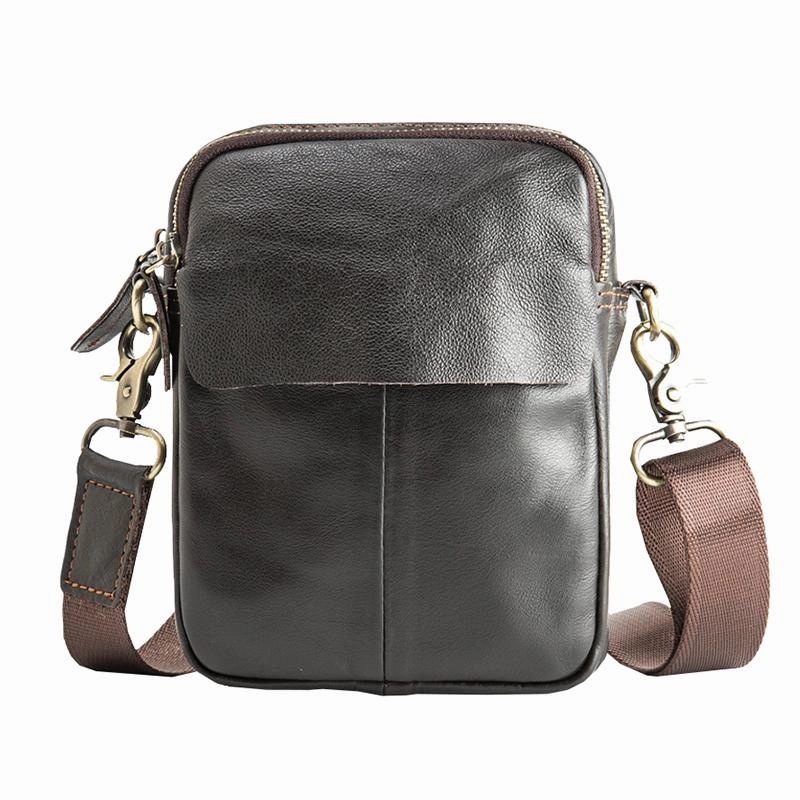 Black Casual Leather Mens Vertical Mini Side Bag Small Messenger Bags Belt Bag for Men