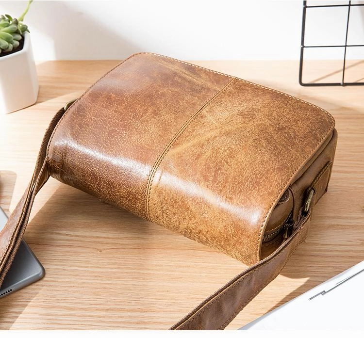 Camel Leather Mens Small Side Bag Small Messenger Bags Postman Bag Courier Bag for Men