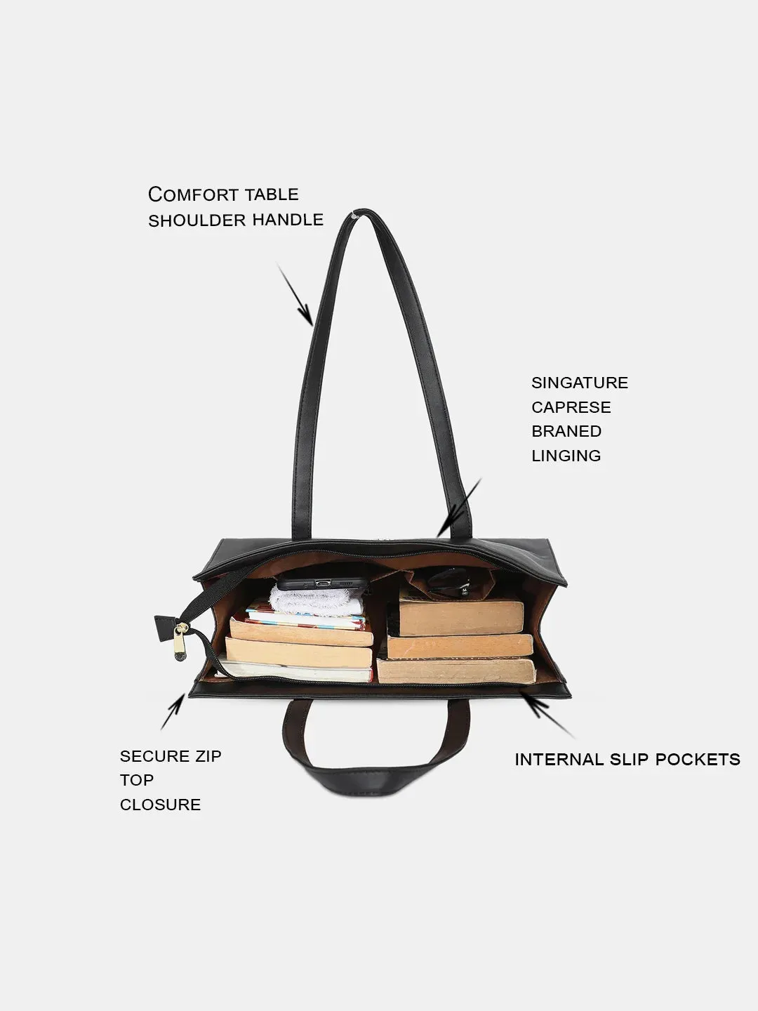 Caprese Destin Medium Black Tote Bag