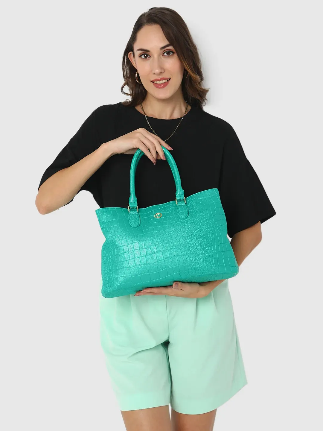 Caprese Eastwood Medium Metallic Green Tote Bag