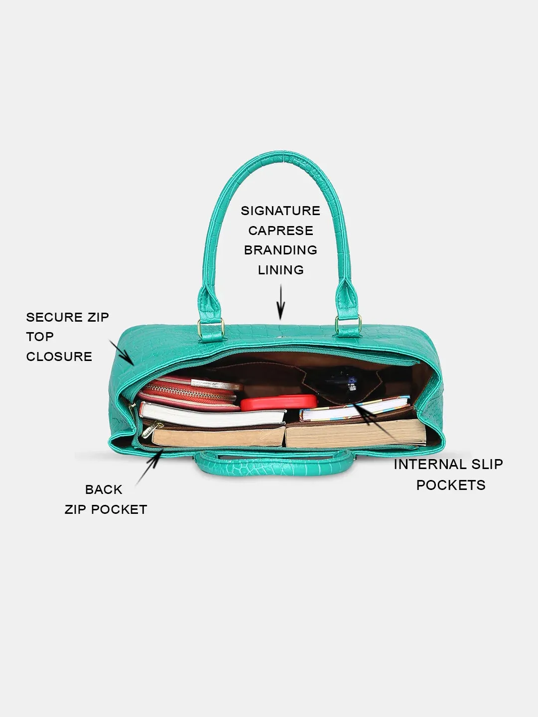 Caprese Eastwood Medium Metallic Green Tote Bag