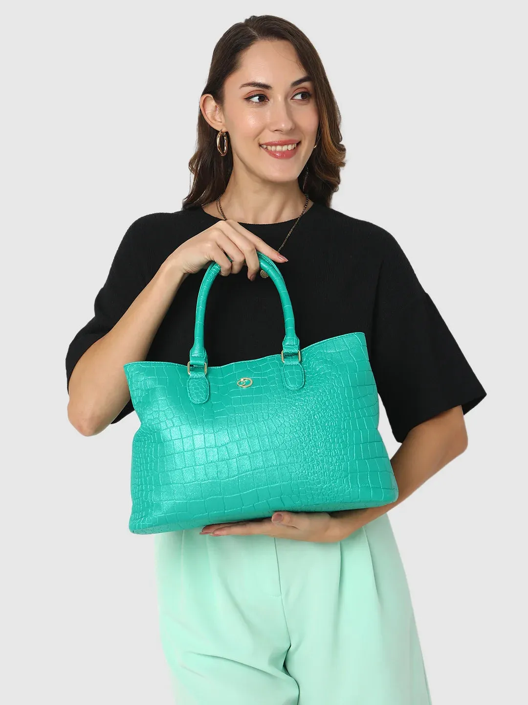 Caprese Eastwood Medium Metallic Green Tote Bag