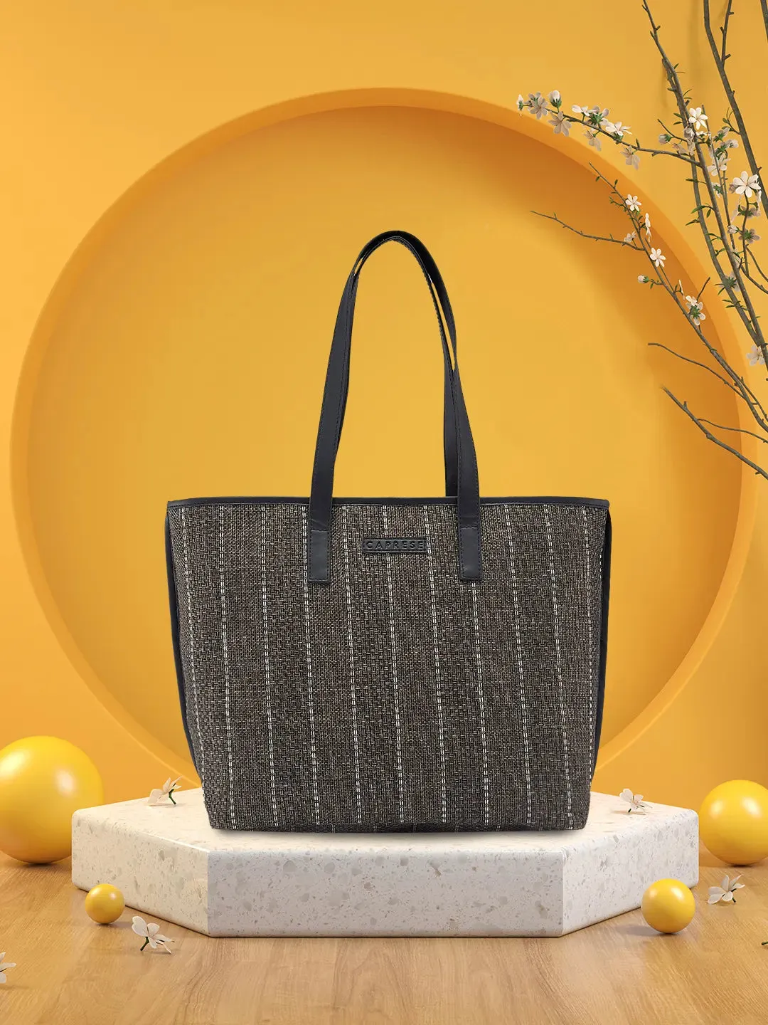 Caprese Evana Medium Striped Brown Tote Bag