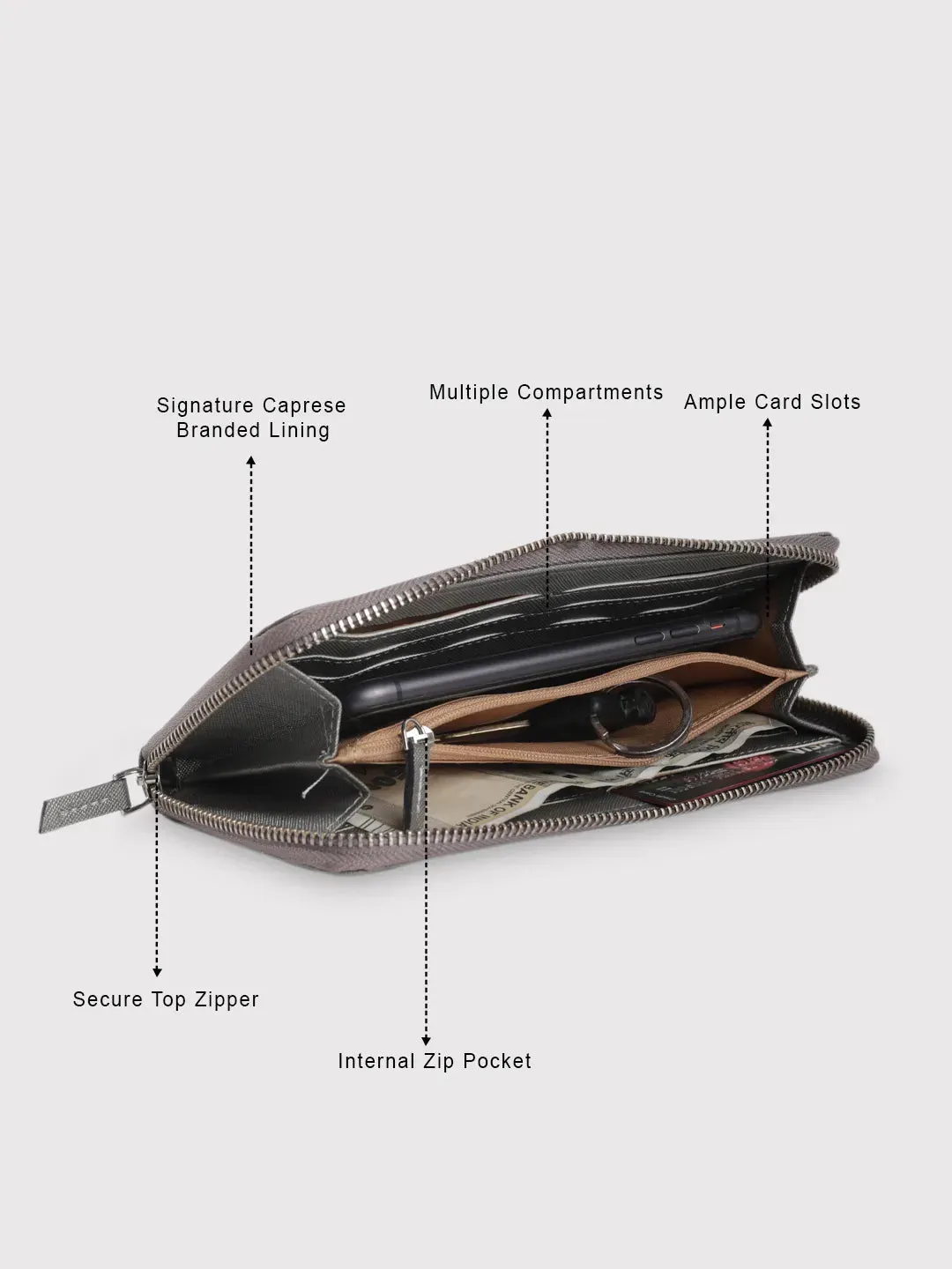 Caprese Mia Large Gunmetal Zip Around Wallet