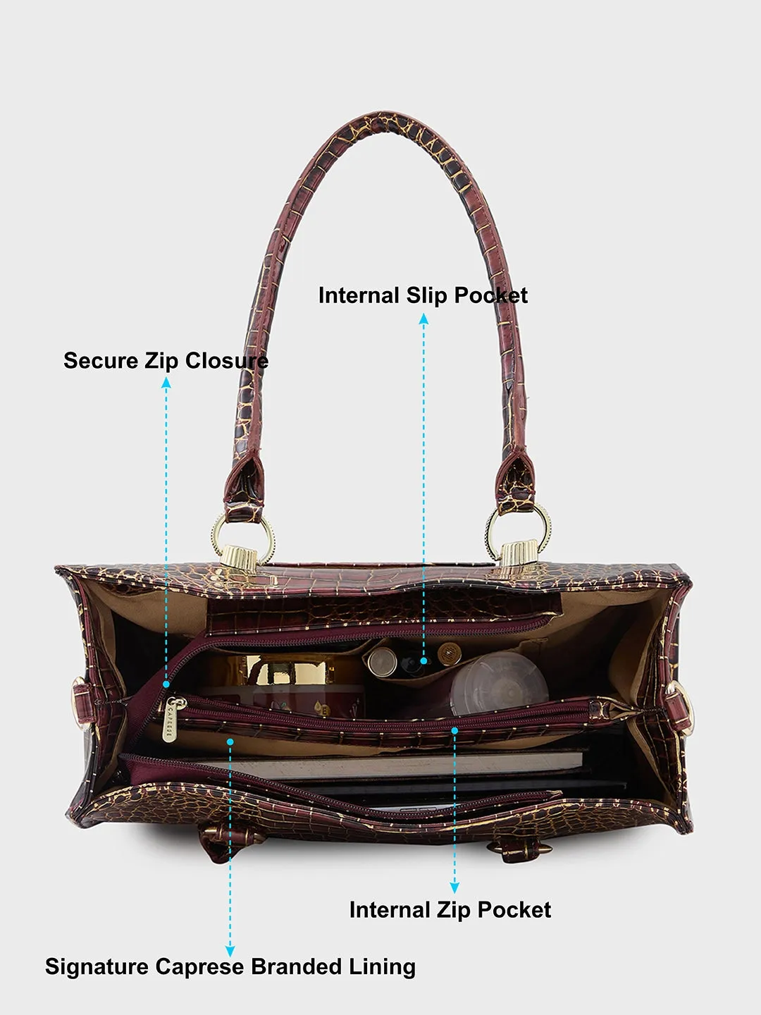 Caprese Miranda Medium Croco Burgundy Tote Bag