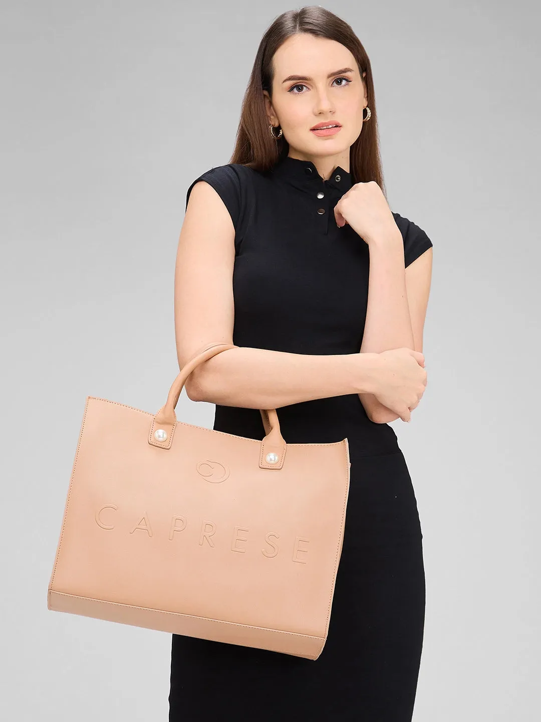 Caprese Pink Cloud Large Brown Tote Bag