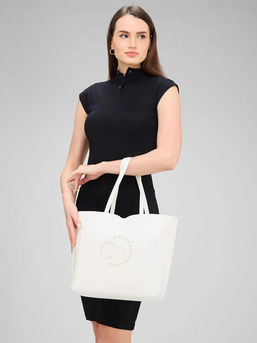 Caprese Pink Cloud Medium Black Tote Bag