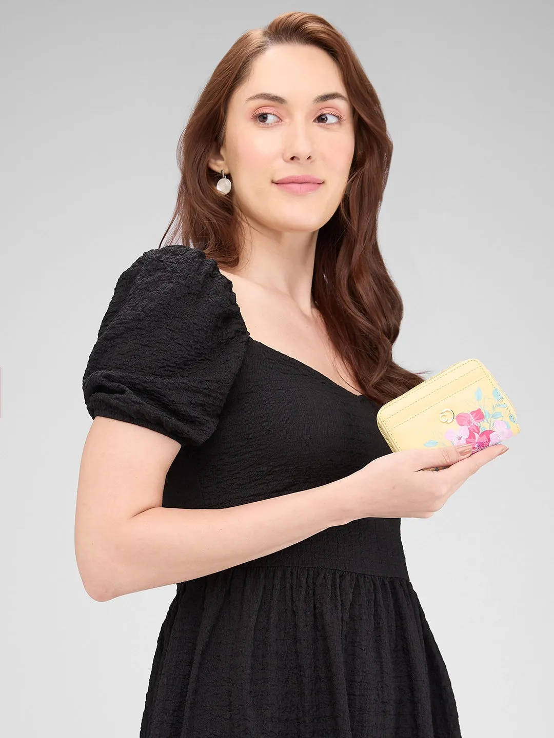 Caprese Shanaya Printed Small Yellow Zip Around Wallet