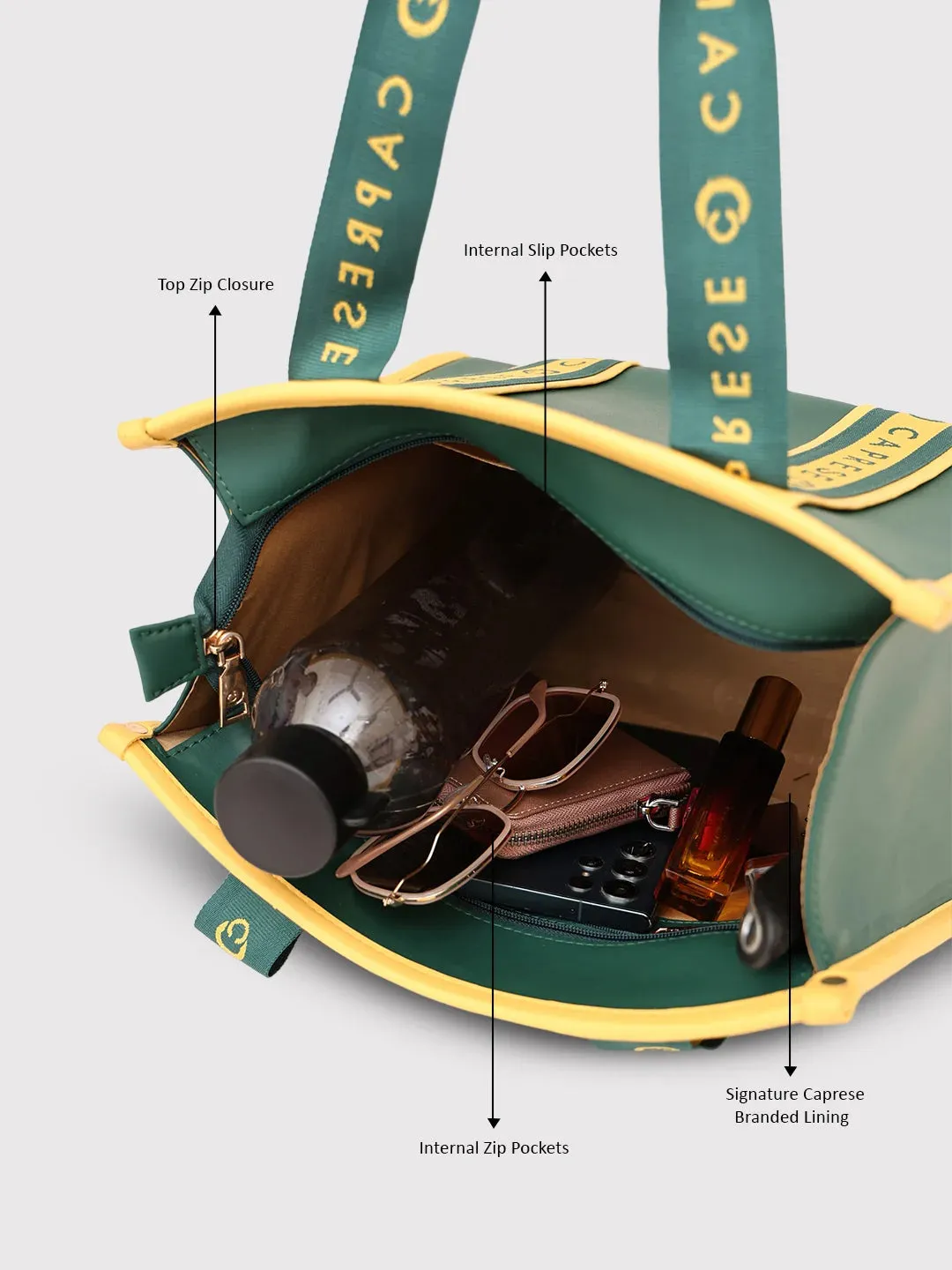 Caprese Trinity Medium Dark Green Tote Bag