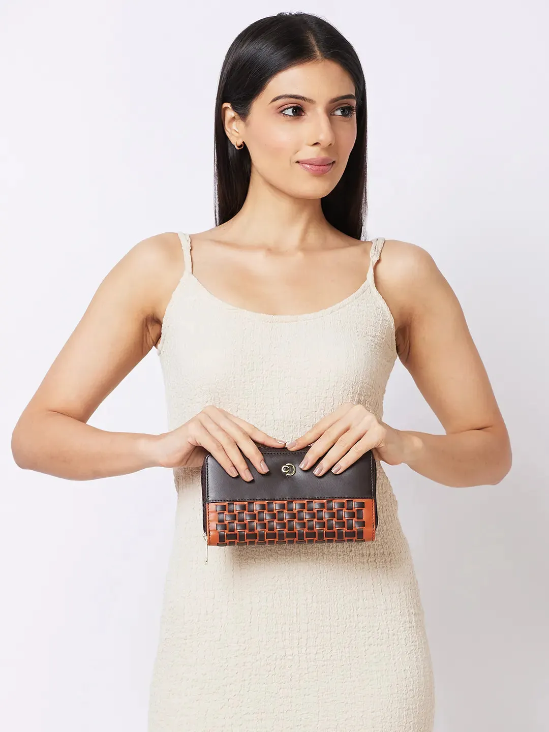 Caprese Zeta Quilted Large Chocolate Zip Around Wallet