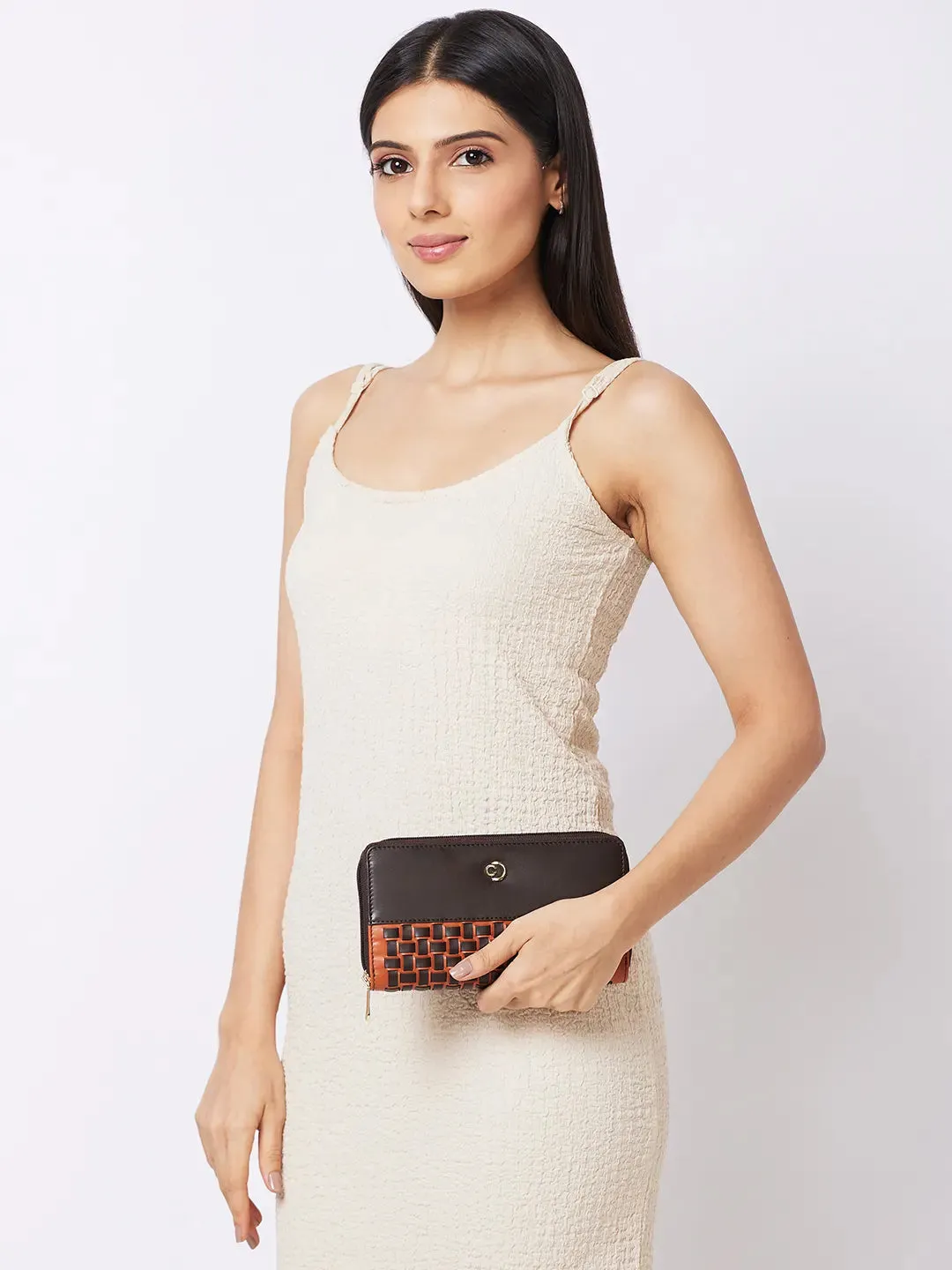 Caprese Zeta Quilted Large Chocolate Zip Around Wallet