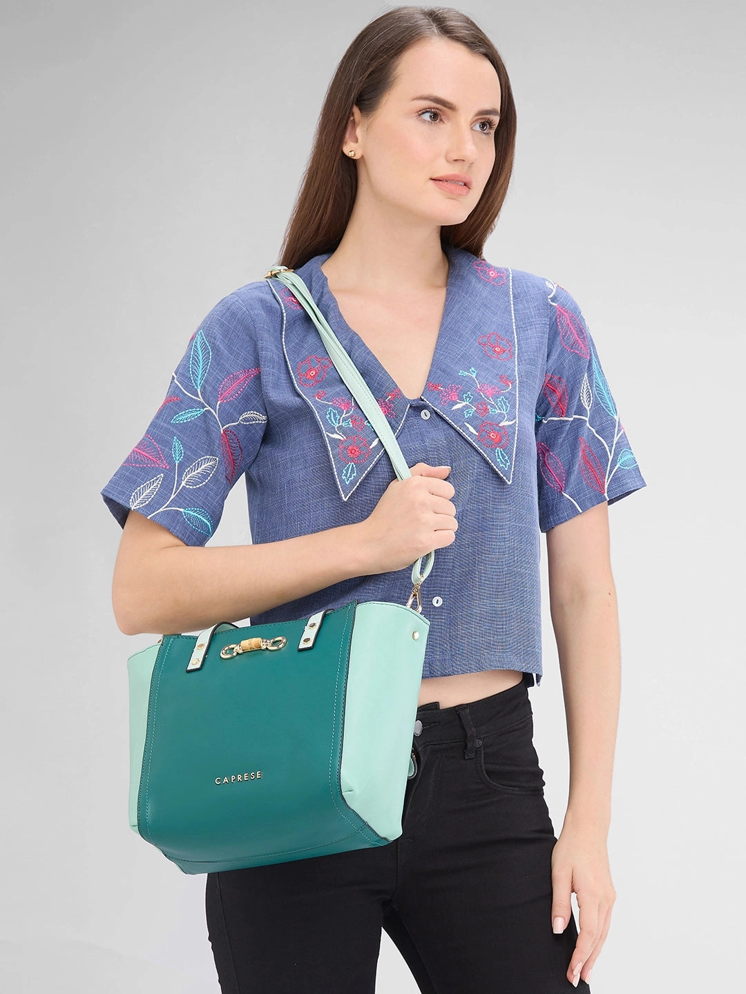 Caprese Eva Medium Dark Green Satchel Bag