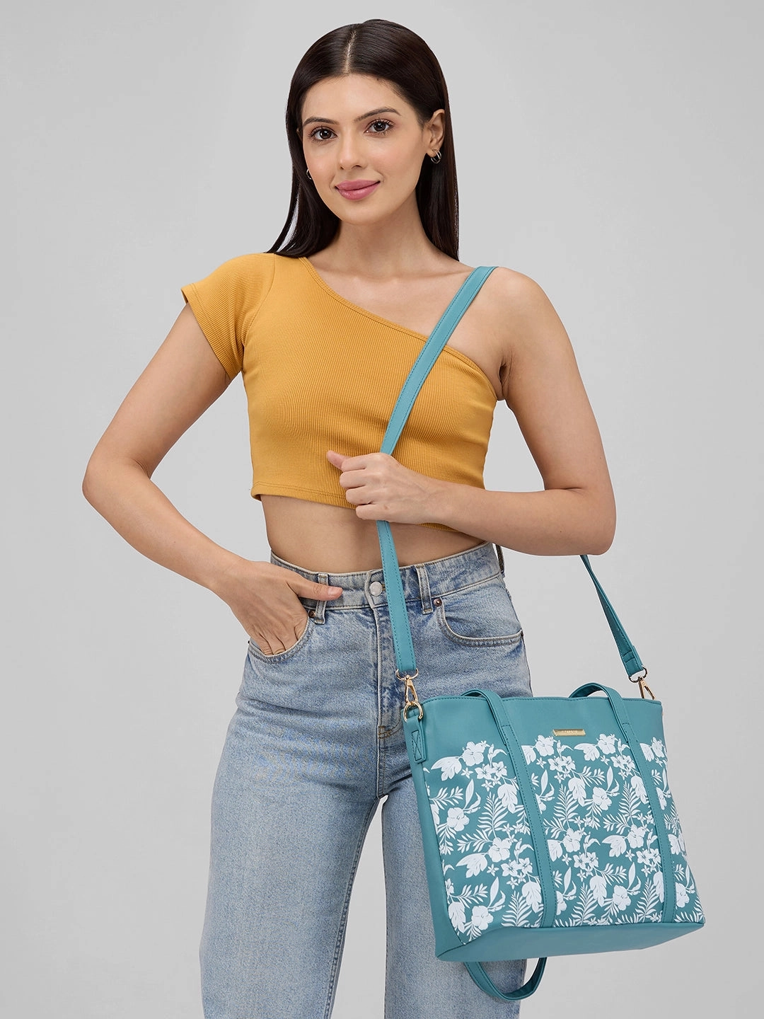 Caprese Lively Large B Green Satchel Bag