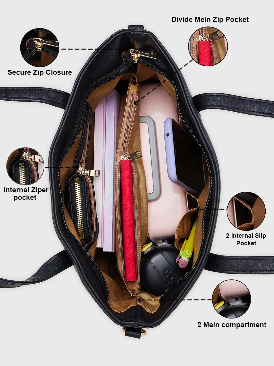 Caprese Lively Large Black Satchel Bag