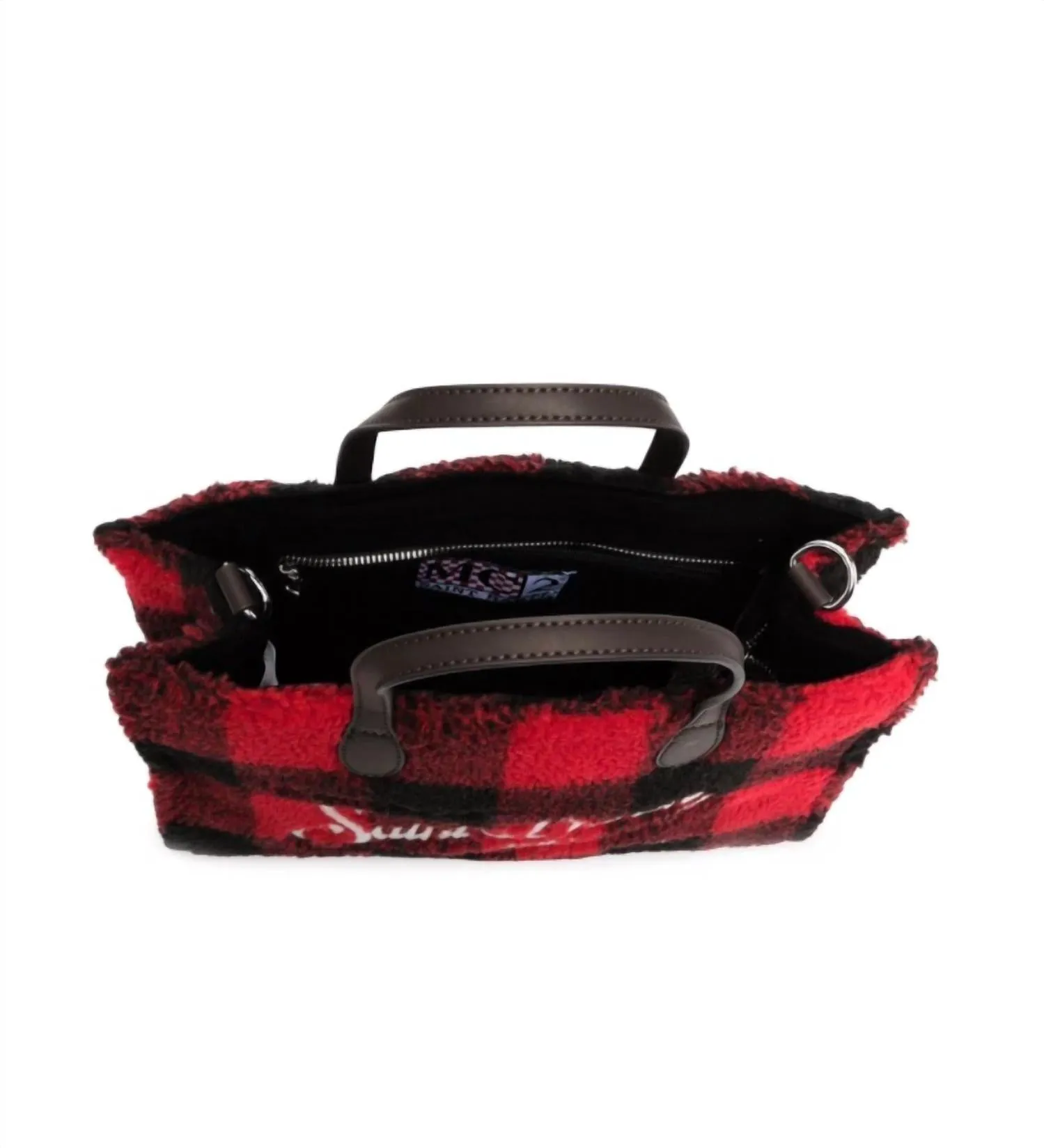 Check Wool Leather Tote Handbag In Red Black