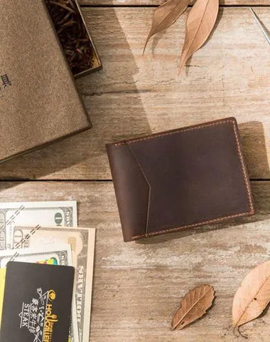 Coffee Cool Leather Mens Slim Small Wallets Bifold Vintage billfold Wallet for Men