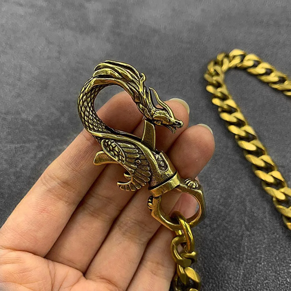 Cool Brass Mens Chinese Dragon Hooks 18 Key Chain Long Pants Chain Wallet Chain Motorcycle Wallet Chain for Men