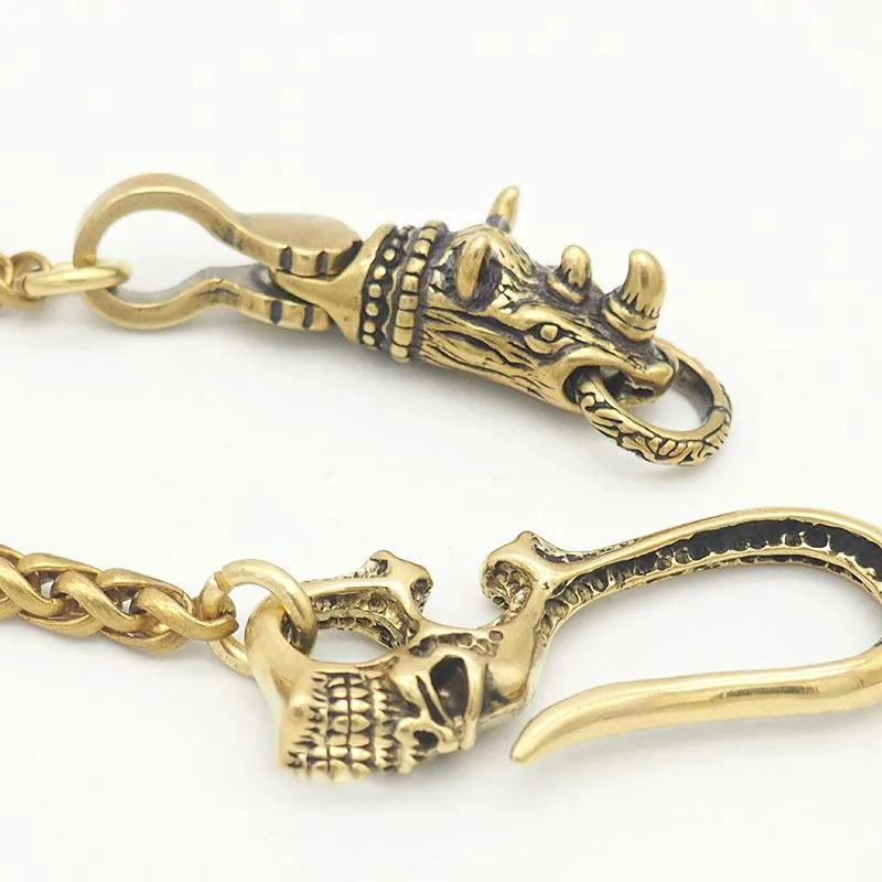 Cool Brass Mens Chinese Dragon Hooks 18 Key Chain Long Pants Chain Wallet Chain Motorcycle Wallet Chain for Men