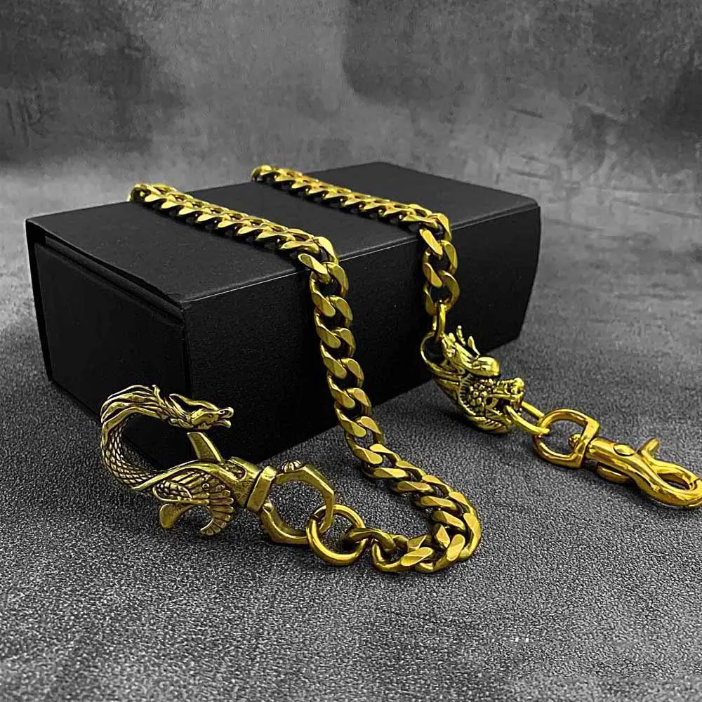 Cool Brass Mens Chinese Dragon Hooks 18 Key Chain Long Pants Chain Wallet Chain Motorcycle Wallet Chain for Men