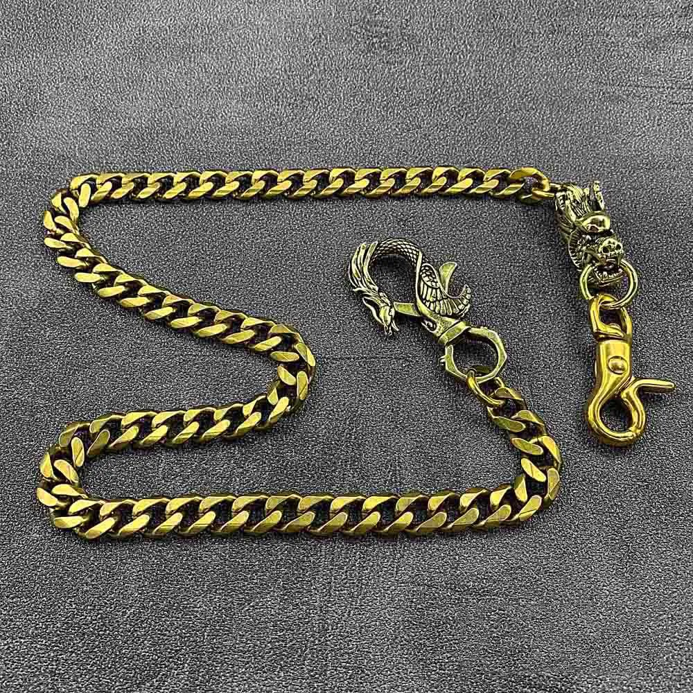 Cool Brass Mens Chinese Dragon Hooks 18 Key Chain Long Pants Chain Wallet Chain Motorcycle Wallet Chain for Men