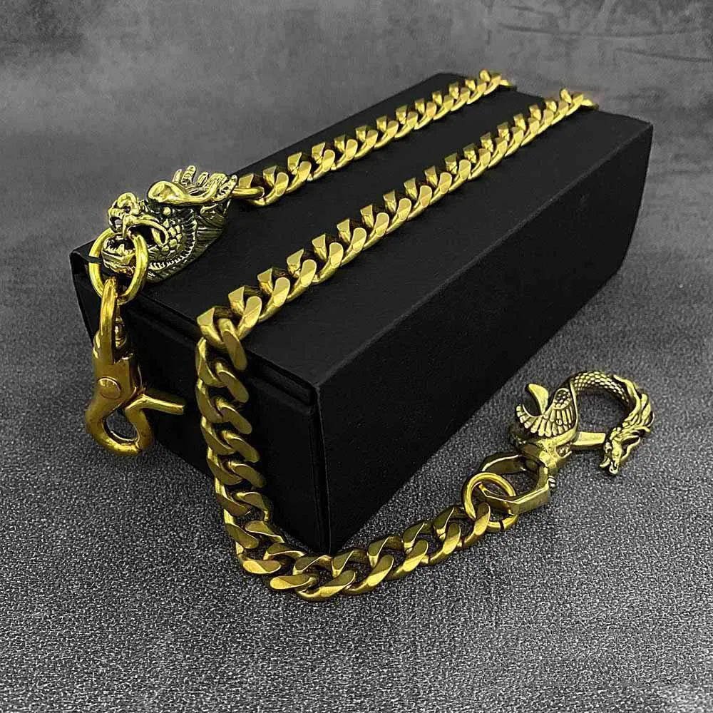 Cool Brass Mens Chinese Dragon Hooks 18 Key Chain Long Pants Chain Wallet Chain Motorcycle Wallet Chain for Men