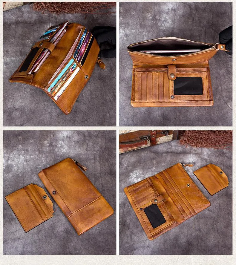 Cool Brown Mens Leather Bifold Long Wallet Vintage Coffee Long Multi Cards Wallet for Men