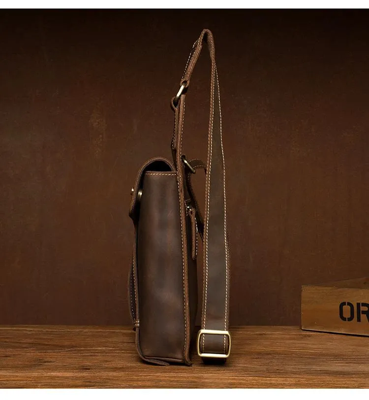 Cool Brown Mens Leather Small Side Bag Vintage Messenger Bags Courier Bag for Men