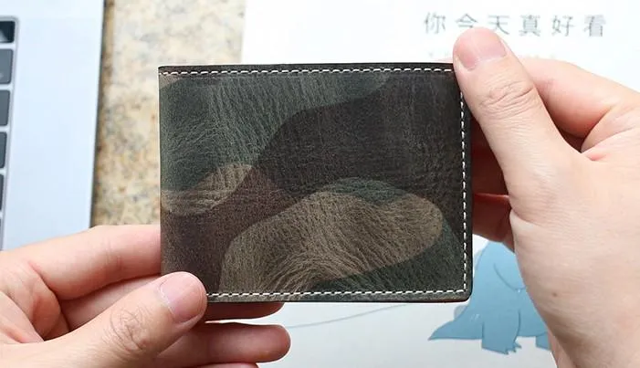 Cool Leather Mens Camouflage License Wallet Front Pocket Wallet Slim Card Wallet for Men