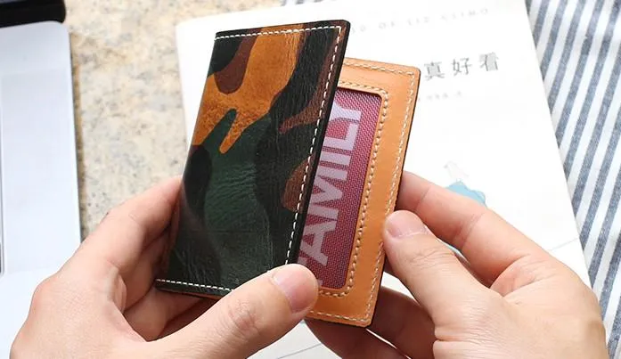 Cool Leather Mens Camouflage License Wallets Front Pocket Wallet Slim Card Wallet for Men
