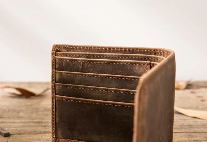 Cool Leather Mens Small Wallet Bifold Vintage Slim billfold Wallet for Men