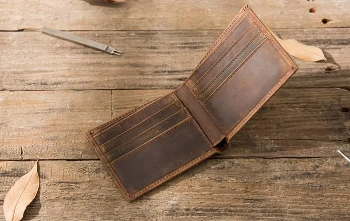 Cool Leather Mens Small Wallet Bifold Vintage Slim billfold Wallet for Men