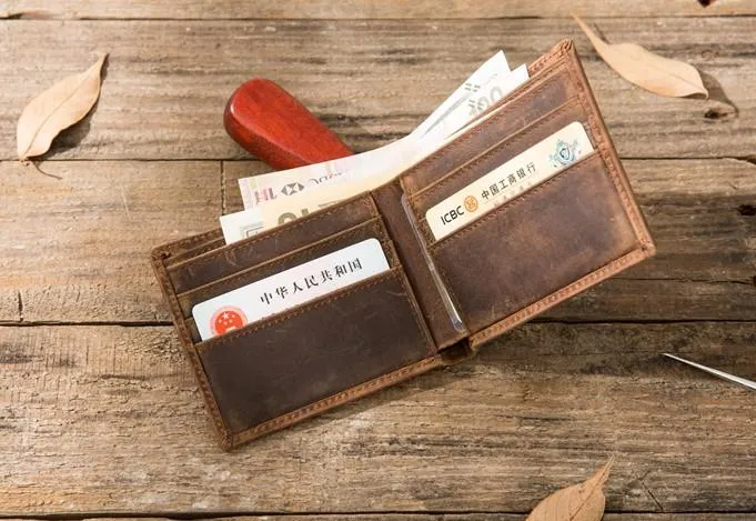 Cool Leather Mens Small Wallet Bifold Vintage Slim billfold Wallet for Men