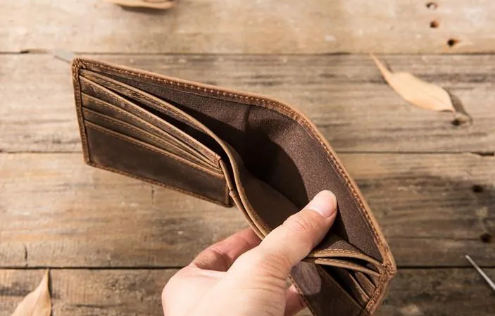 Cool Leather Mens Small Wallet Bifold Vintage Slim billfold Wallet for Men