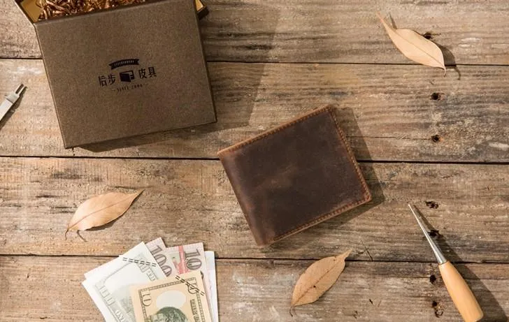 Cool Leather Mens Small Wallet Bifold Vintage Slim billfold Wallet for Men