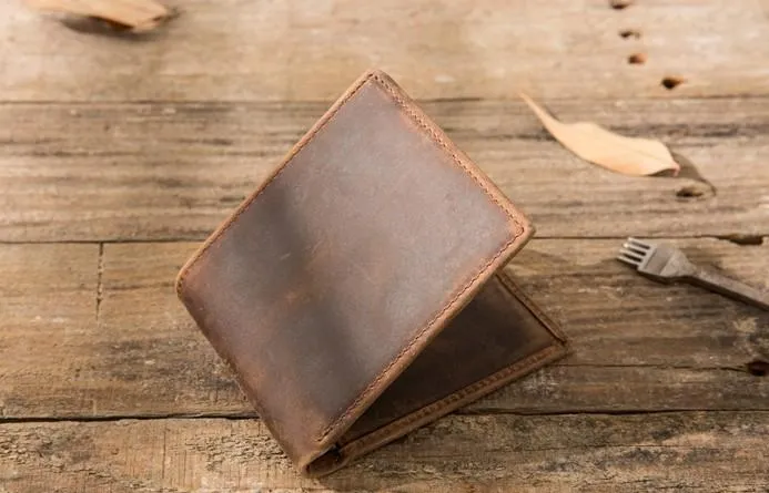 Cool Leather Mens Small Wallet Bifold Vintage Slim billfold Wallet for Men