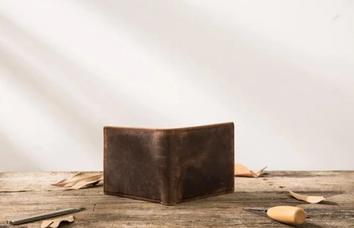Cool Leather Mens Small Wallet Bifold Vintage Slim billfold Wallet for Men