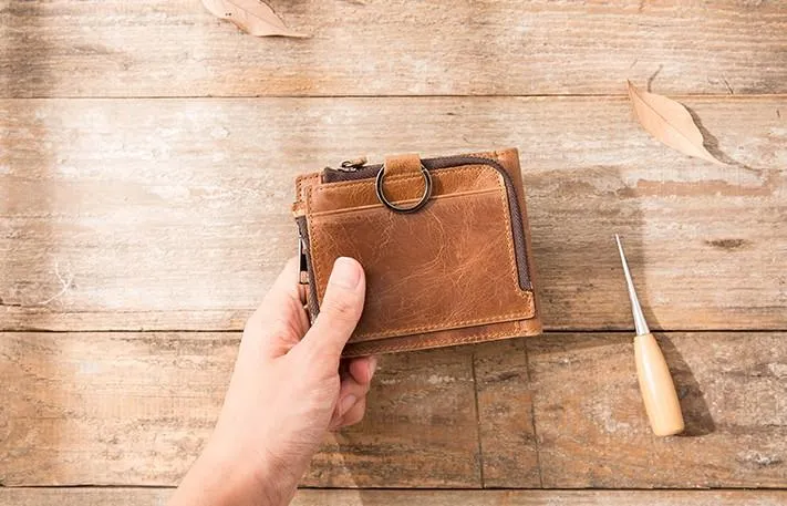 Cool Leather Mens Trifold Slim Front Pocket Wallets billfold Small Wallet for Men