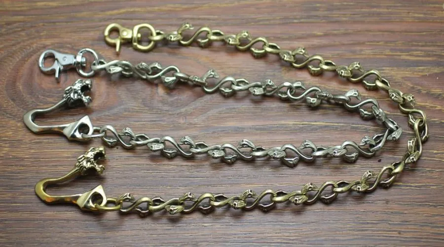 Cool Men's Handmade Dragon Skull Brass Biker Wallet Chain Pants Chain For Men