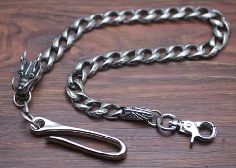 Cool Men's Handmade Stainless Steel Old Silver Biker Wallet Chain Pants Chain Wallet Chain For Men