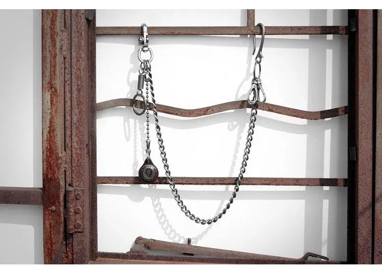 Cool Men's Leather Hanging Pendant Stainless Steel Pants Chain Biker Wallet Chain For Men