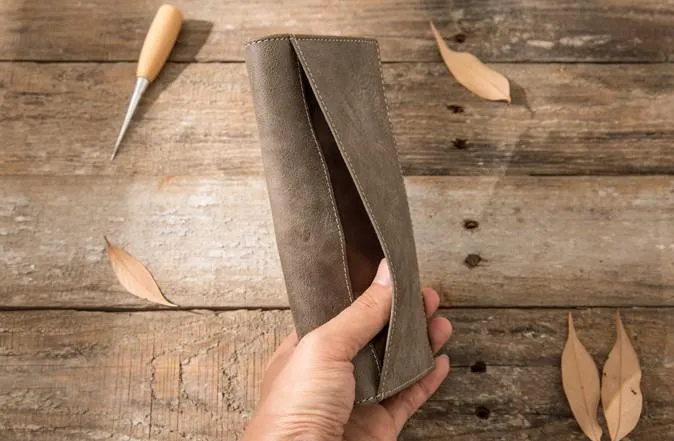 Cool Mens long Wallet Leather Vintage Wallet Long Wallets for Men