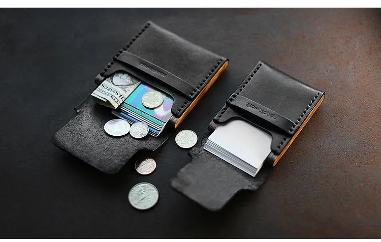 Cool Wooden Leather Mens Black Wallet Small Card Holder Black Coin Wallet for Men