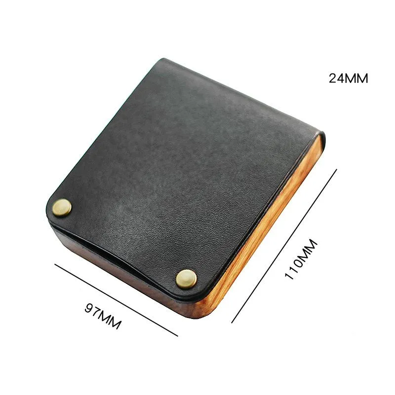 Cool Wooden Leather Mens Black Wallet Small Card Holder Black Coin Wallet for Men